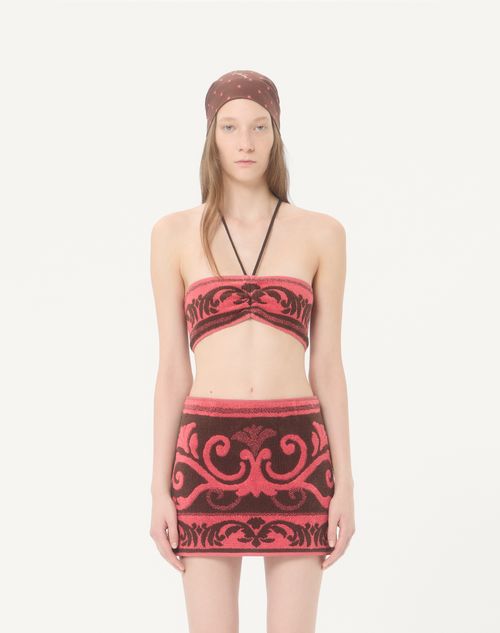 Valentino - Top In Tessuto Spugna - Chocolate/corallo - Donna - Camicie E Top