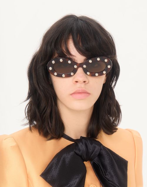 Valentino - Oval Acetate Glasses - Havana/brown - Woman - Eyewear