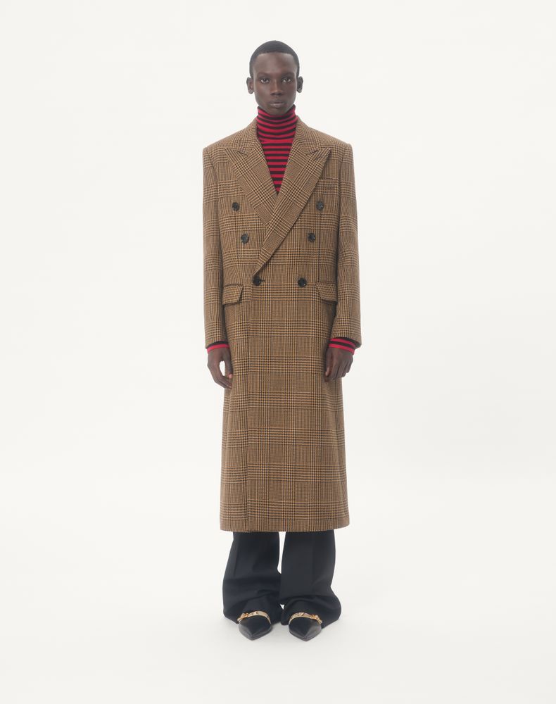 Valentino Double-Breasted Wool Coat With Glen Plaid Pattern Man Camel/Black 52