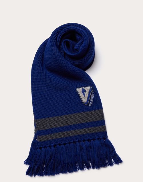 Valentino Garavani - Wollschal V-3d Mit Verziertem Aufnäher - Blau - Mann - Soft Accessories - M Accessories
