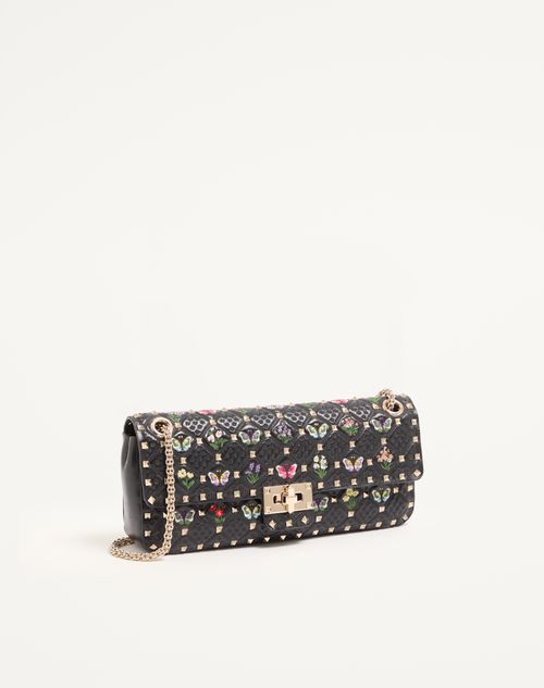 Valentino Garavani - Borsa Media A Spalla Valentino Garavani Rockstud Spike In Nappa Ricamata - Nero/multicolor - Donna - Borse A Spalla