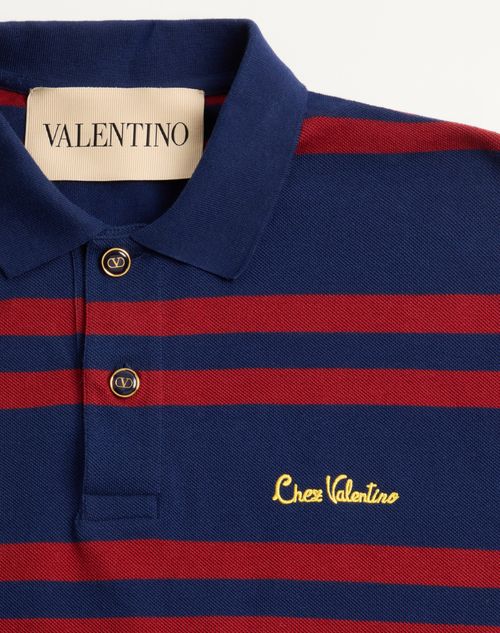 Camisa Polo De Piqué De Algodón Con Bordado De Chez Valentino para
