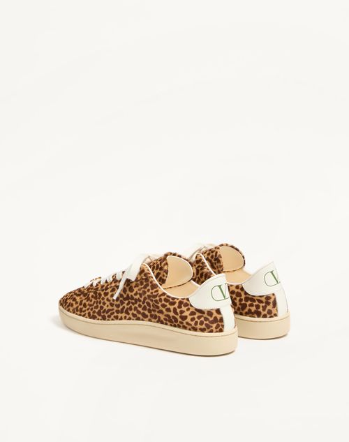 Valentino Garavani - Royco Sneaker In Hair Calf With Fauve Eclat Print And Nappa Calf Leather - Brown - Man - Shelf - M Shoes - Royco