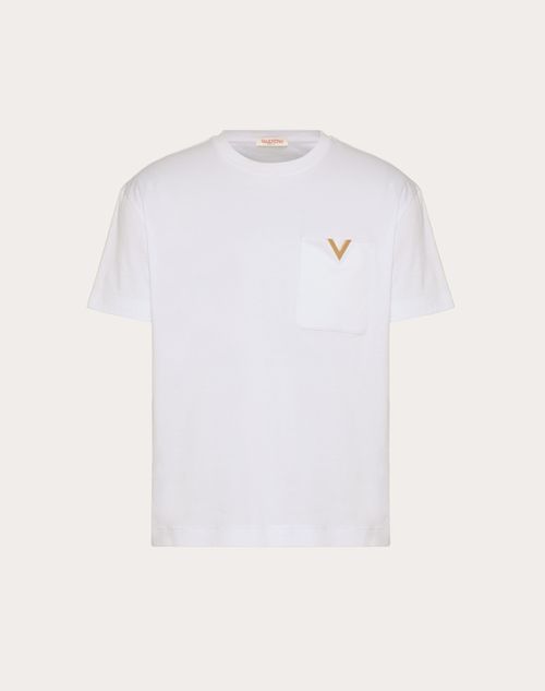 Valentino - 메탈릭 브이로고 디테일 코튼 티셔츠 - 화이트 - 남성 - 티셔츠 & 스웻셔츠