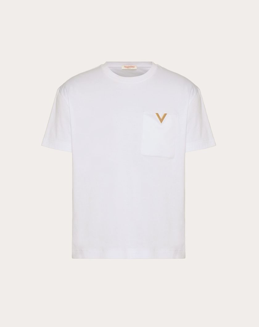 Valentino Handbags T-shirt In Cotone Con V Detail Metallica per Uomo in Nero | Valentino IT