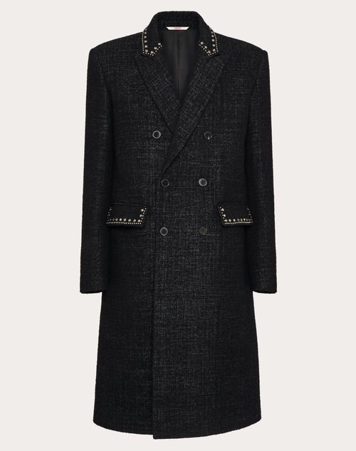 Valentino - Double-breasted Wool Coat With Cabochons - Anthracite - Man - Coats And Blazers