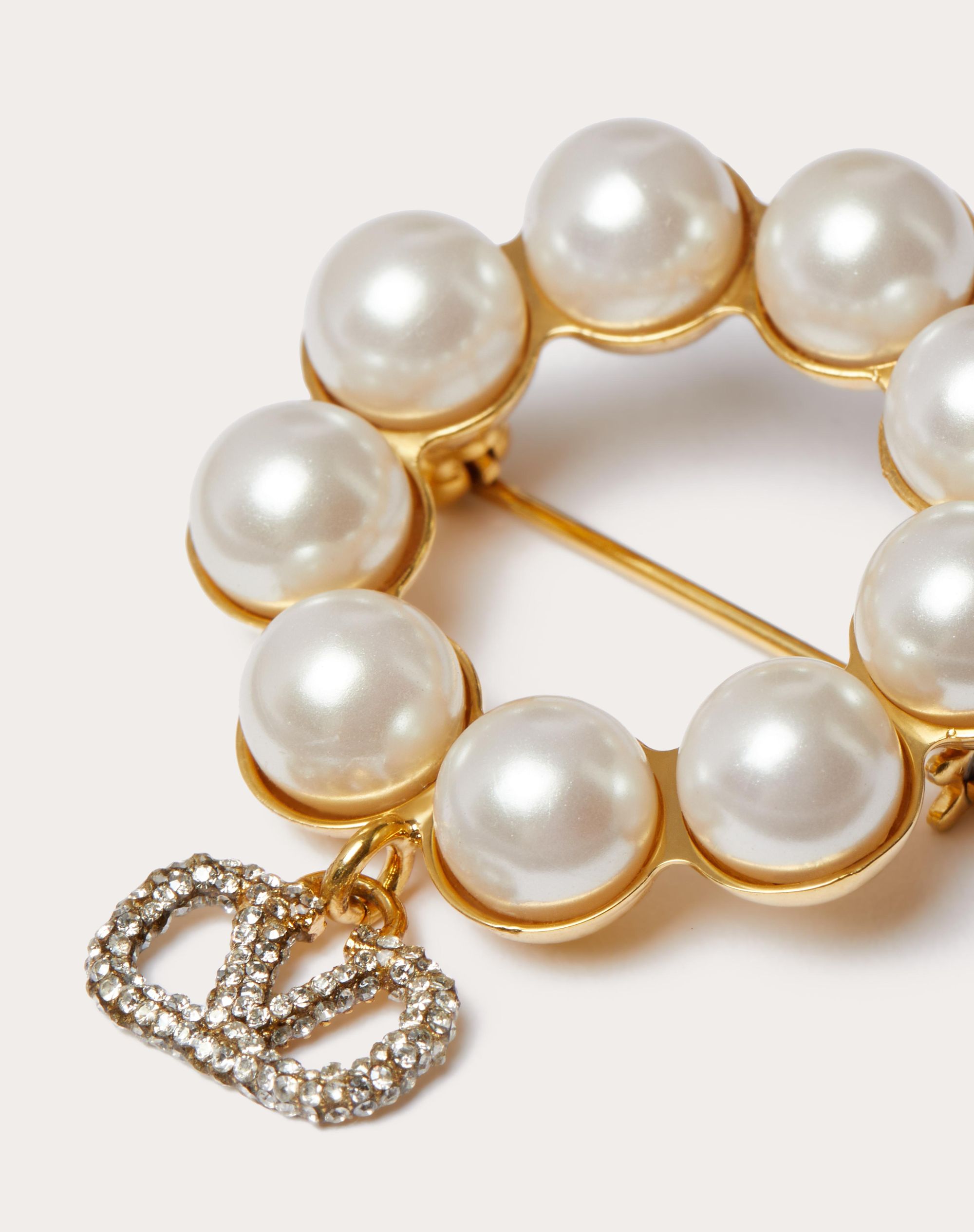 Vlogo Signature Metal Brooch With Swarovski® Crystals And Pearls 