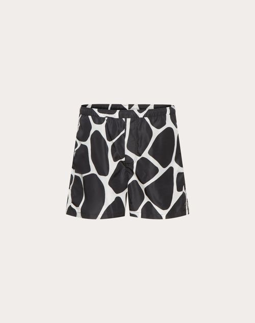 Valentino - Nylon Swimsuit With Giraffa Re-edition Print - Black/ivory - Man - Men Valentino Escape 2022 Collection