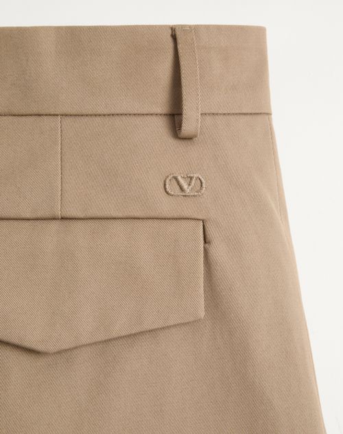 Valentino - Valentino Cotton Gabardine Bermuda Shorts With Turn-up And Vlogo Embroidery - Beige - Man - Trousers And Shorts