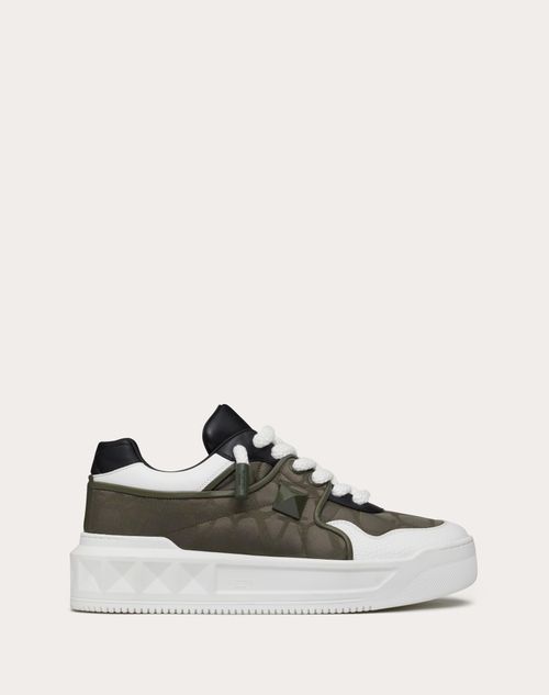 Valentino Garavani - One Stud Xl Low-top Sneaker In Nappa Leather And Jacquard Toile Iconographe Technical Fabric - Military Green/white/black - Man - Trainers