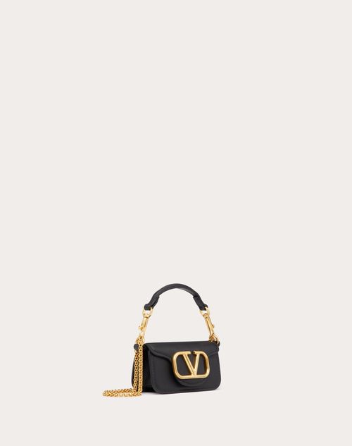 Valentino Garavani - Valentino Garavani Locò Micro Bag In Calfskin Leather With Chain - Black - Woman - Mini Bags