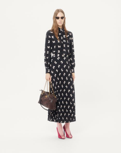 Valentino - Camicia Valentino In Crepe De Chine Stampa Butterflow - Nero/vaniglia - Donna - Camicie E Top