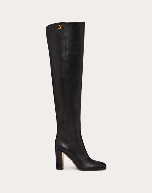 Valentino Garavani - Valentino Garavani Golden Walk Overknee Boots Aus Kalbsleder, 95 Mm - Schwarz - Frau - Stiefel