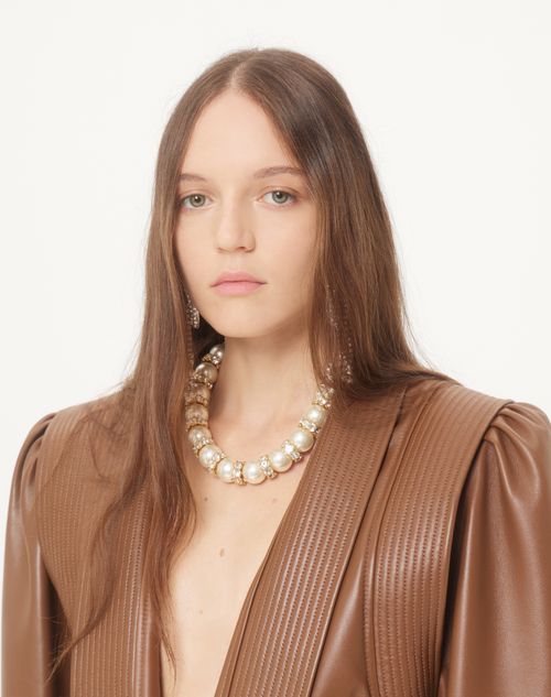 Valentino Garavani - Hypergoutte Necklace In Metal And Resin With Crystals - Gold/cream/crystal - Woman - Fashion Jewelry