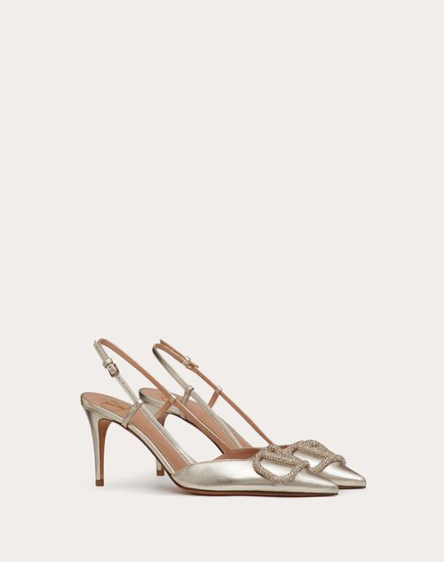 Valentino Garavani - Vlogo Glow Laminated Nappa Slingback Pump 80 Mm / 3.15 In. - Platinum - Woman - Shoes