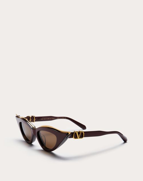Valentino - V - Goldcut Ii Cat-eye Thickset Acetate Frame With Titanium Insert - Maroon/dark Brown - Woman - Akony Eyewear - Accessories