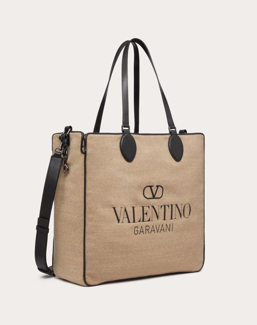 Valentino Garavani - Toile Iconographe Shopping Bag In Wool With Leather Details - Beige/black - Man - Shelf - M Bags - Toile Iconographe