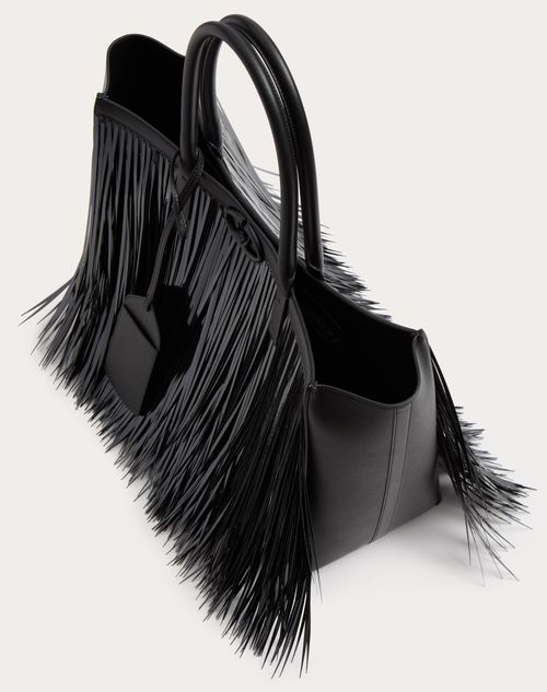 Valentino Garavani Women s Vlogo Locker Medium Tote Shopping Bag with Sequin Fringes Black