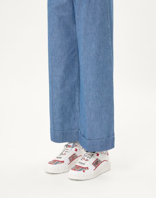 Valentino Garavani - Freedots Low-top Sneaker In Calfskin And Voyage Imaginaire Fabric - White/multicolor/coral - Man - Sneakers