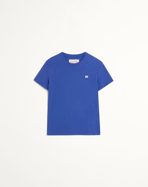 Valentino - Camiseta De Algodón Con Parche Del Vlogo - Azul - Hombre - Ropa