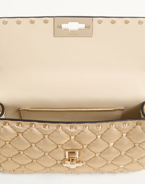 Valentino Garavani - Valentino Garavani Rockstud Spike Small Shoulder Bag In Laminated Nappa - Mekong - Woman - Shoulder Bags
