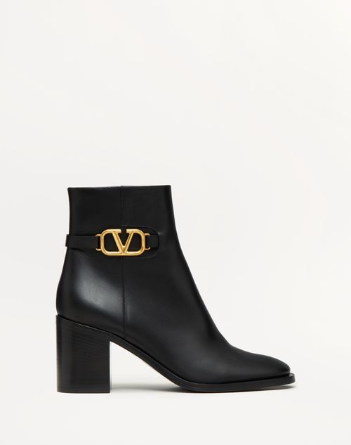 Valentino Garavani - Botines Vlogo Signature De Piel De Becerro Con Tacón De 75 mm - Negro - Mujer - Tienda De Invierno