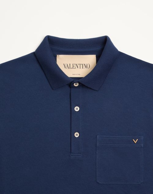 Valentino - Vゴールド コットンピケ ポロシャツ - ブルー - メンズ - Tシャツ & スウェット