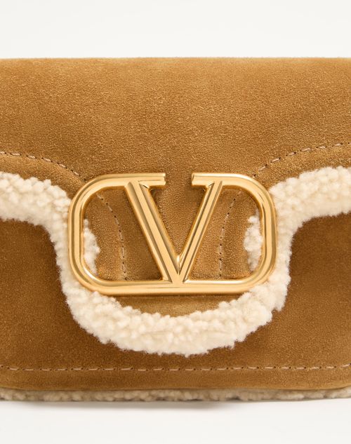 Valentino Garavani - Valentino Garavani Alltime Suede Shoulder Bag With Sheepskin Lining And Embroidered Ribbon Shoulder Strap - Havana Beige - Woman - Shoulder Bags