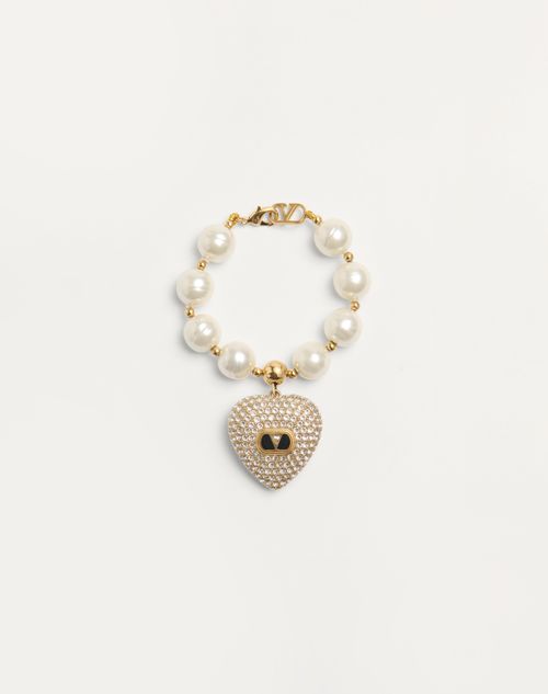 Valentino Garavani - Coeur Royal Bracelet In Metal, Enamel, Pearl And Swarovski® Crystals - Crystal/cream - Woman - Jewelry