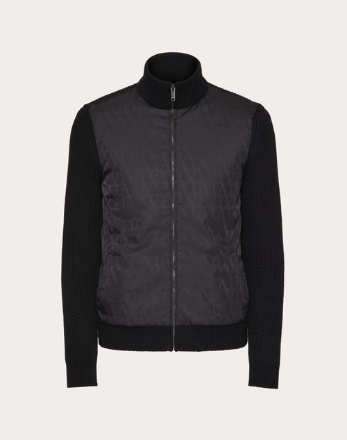 トワル イコノグラフ ナイロンジャカード フロントパネル ウール ニットジャケット for メンズ インチ ブラック | Valentino JP