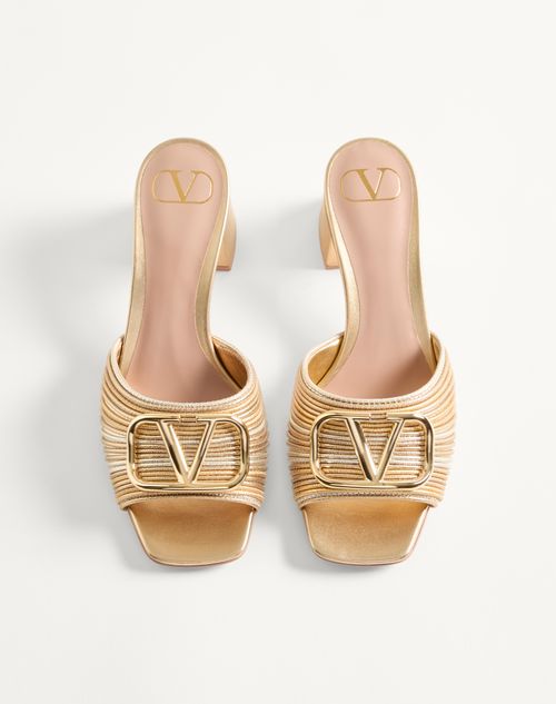 Valentino Garavani - Metallic Vlogo Signature Slide Sandal With Cornely Embroidery 60mm - Gold - Woman - Sandals