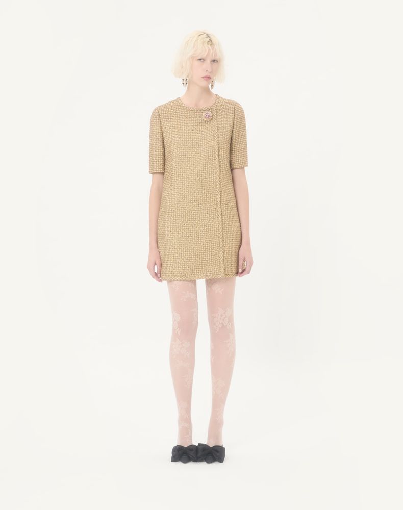 Valentino Short Canestrello Lurex Tweed Dress Woman Gold 36