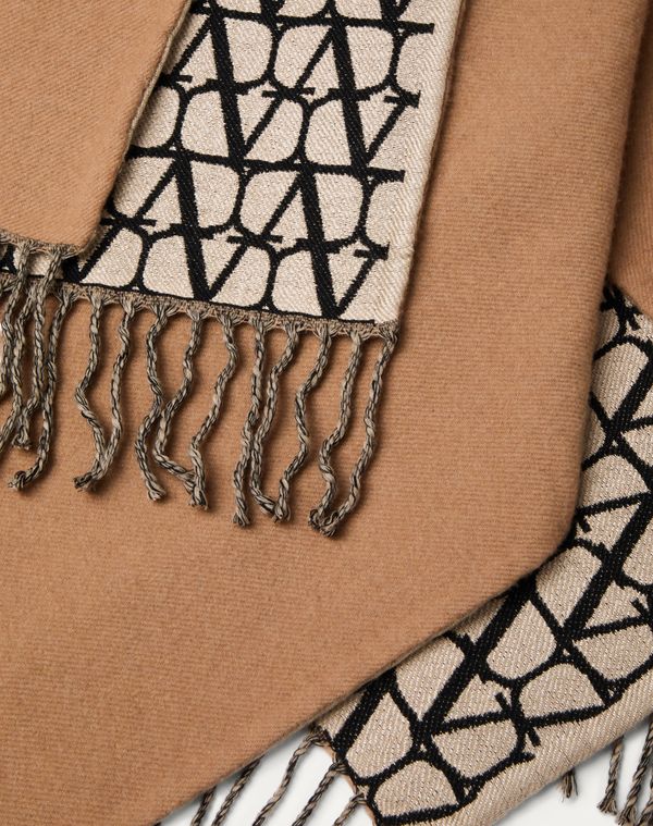 Valentino Garavani Poncho Double Toile Iconographe En Laine, Soie Et Cachemire Femme Camel Uni In Brown