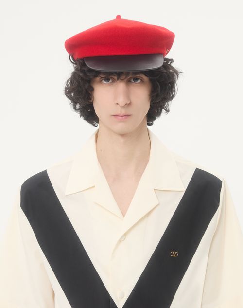Valentino - Valentino Cotton Poplin Bowling Shirt With Inlaid V And Vlogo Patch - Ivory/black - Man - Shirts