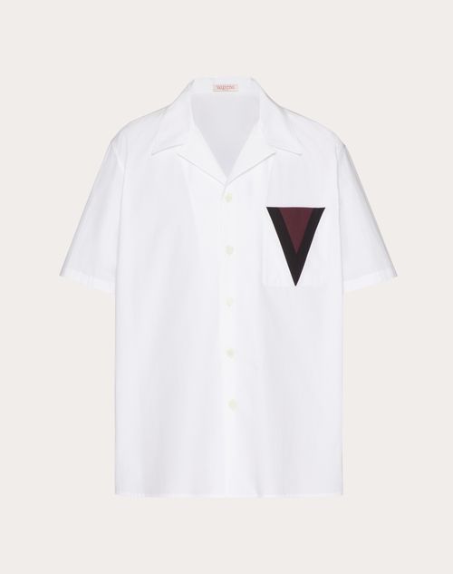 Valentino - Chemise Bowling En Coton Avec Élément V Incrusté - Blanc - Homme - Chemisiers