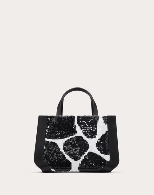Valentino Garavani - Small Handbag With Sequinned Giraffa Re-edition Motif - Black/white - Woman - Totes