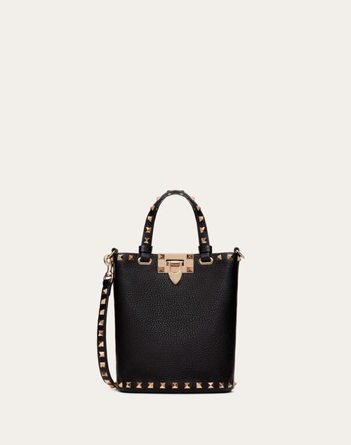 Valentino Garavani - Bandolera Pequeña Rockstud De Cuero De Becerro Graneado - Negro - Mujer - Bolsos Shopping