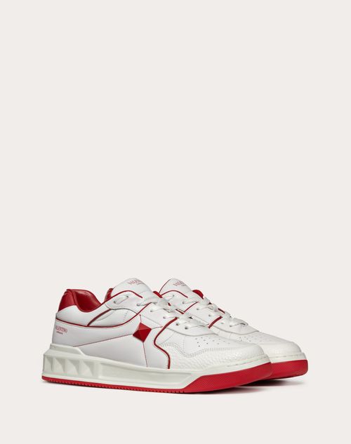 One Stud Low-top Calfskin Sneaker for Woman in White/valentino Red ...