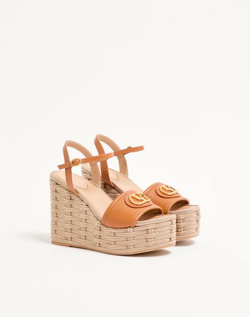 Valentino Garavani - Vlogo Signature Wedge Sandal In Grainy Calfskin 120mm - Almond - Woman - Espadrilles And Wedges