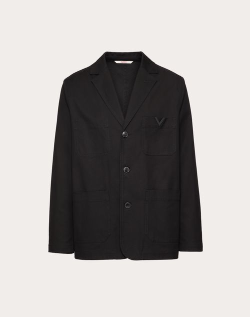 Valentino - Single-breasted Stretch Cotton Canvas Jacket With Rubberized V Detail - Black - Man - Coats And Blazers