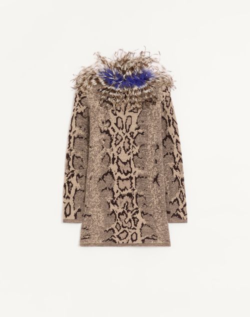 Valentino - Cashmere Dress With Animal Print And Feathers - Animal Print - Woman - Dresses