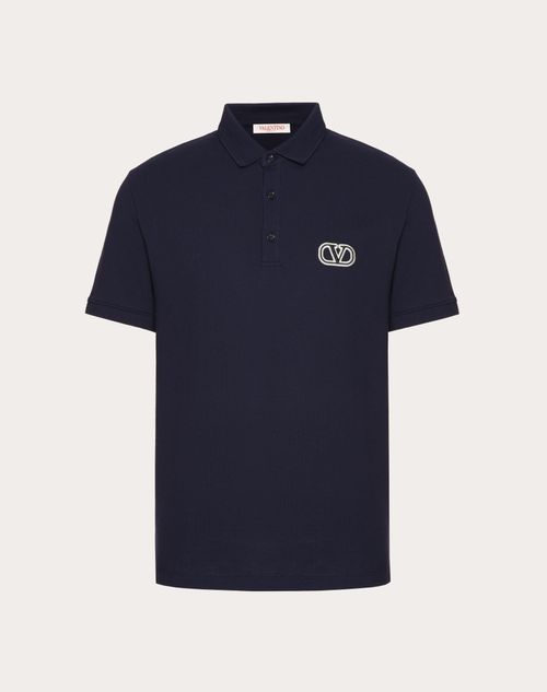 Valentino - Cotton Piqué Polo Shirt With Vlogo Signature Patch - Navy - Man - T-shirts And Sweatshirts