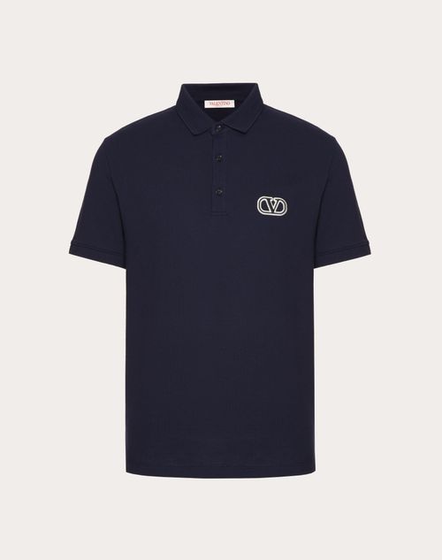 Valentino - Cotton Piqué Polo Shirt With Vlogo Signature Patch - Navy - Man - Tshirts And Sweatshirts