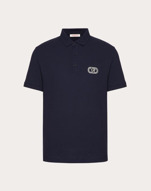 Cotton Piqué Polo Shirt With Vlogo Signature Patch for Man