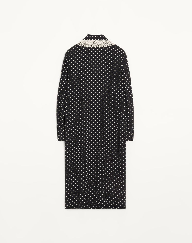 Valentino Midi Dress In Crepe De Chine With Medium-Sized Polka Dots Woman Black/Birch 40