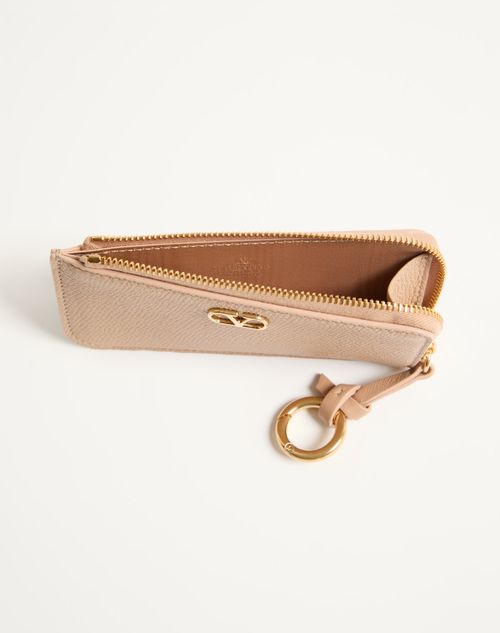 Valentino Garavani - Valentino Garavani Vlogo Signature Zip-around Charm Cardholder In Grainy Calfskin - Pink - Woman - Accessories