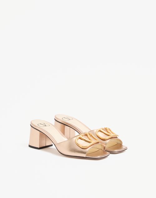 Valentino Garavani - Vlogo Signature Slide Sandal In Laminated Nappa 60mm - Champagne - Woman - Sandals