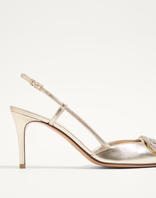 Valentino Garavani - Décolleté Slingback Vlogo Glow In Nappa Laminata 80mm - Platino - Donna - Scarpe