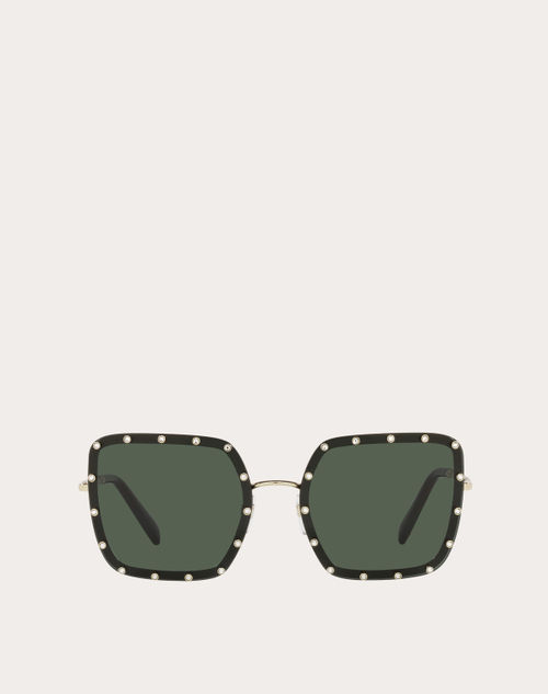 Valentino - Squared Metal Frame With Crystal Studs - Gold/green - Woman - Eyewear