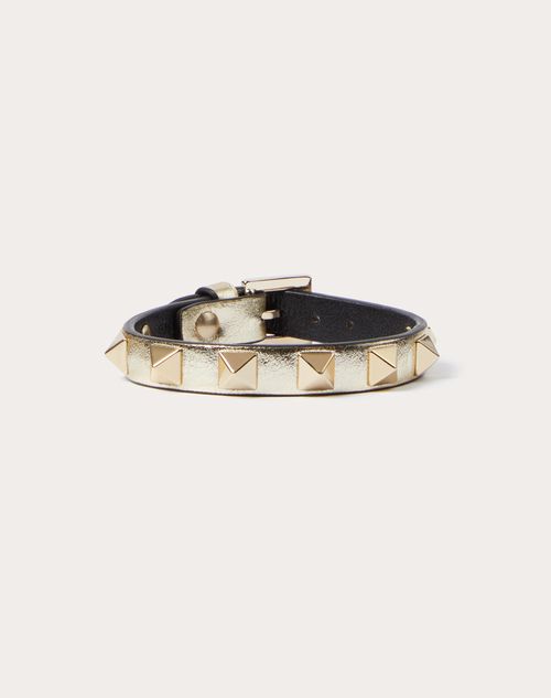 fysisk straf symaskine Rockstud Laminated Leather Bracelet for Woman in Platinum | Valentino US